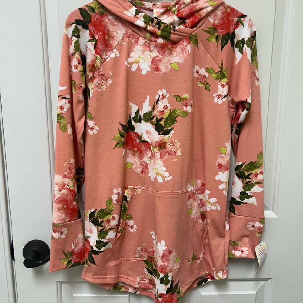 NWT LuLaRoe Amber Peach Floral Hoodie Tunic S